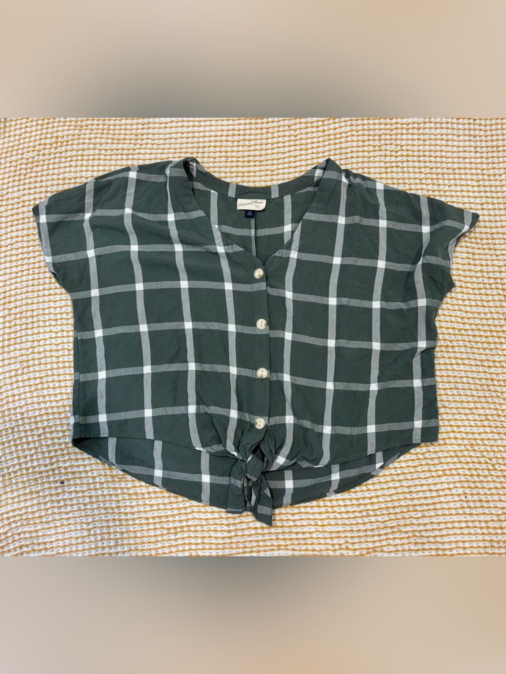 Universal Thread Green Plaid Button-Tie Mini Skirt